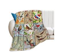 FJAUOQ Coperta con uccelli e copriletto con uccelli sull'albero, decorazione per uccelli, morbida e accogliente, in pile caldo, coperta per biancheria da letto, regalo per amanti degli uccelli