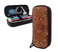 FJAUOQ Cupand Beans Curves and Swirls Astuccio portamatite in pelle di grande capacità, astuccio portatile con cerniera per organizer da ufficio, Nero , Taglia unica, Astuccio