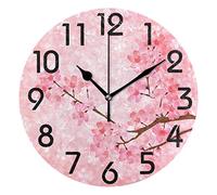 FJAUOQ Elegante orologio da parete rotondo con stampa di fiori di ciliegio rosa primavera, 9,5 pollici, orologio da scrivania silenzioso analogico al quarzo a batteria per casa, ufficio, scuola