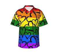 FJAUOQ Gay Pride Rainbow Cuori Colorati Uomini Manica Corta Button Down Camicie Casual Estate Spiaggia Top, Come nella foto, XXL