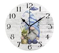 FJAUOQ Gnome, orologio da parete in legno di lavanda viola 9,5 in orologi silenziosi da fattoria orologio rotondo da bagno batteria