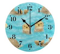 FJAUOQ Lontre Animali nell'acqua Orologio da parete Orologio decorativo a batteria rotondo da 9,8 pollici per l'ufficio scolastico della cucina