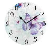 FJAUOQ Orologio da parete 3D Farfalle Fiori Lilla 9,5 In Non ticchettiare Orologi Silenziosi Rotonda Bagno Orologio Batteria