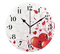 FJAUOQ Orologio da parete con cuori rossi di San Valentino Orologio decorativo rotondo a batteria da 9,8 pollici per l'ufficio scolastico della cucina