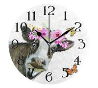 FJAUOQ Orologio da parete con mucca e farfalla 9,5 in orologio silenzioso senza ticchettio rotondo orologio da bagno batteria