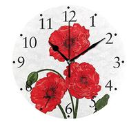 FJAUOQ Orologio da parete floreale con papaveri rossi Orologio decorativo rotondo a batteria da 9,8 pollici per l'ufficio scolastico della cucina