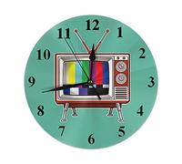 FJAUOQ Orologio da parete Retro Colorful TV Wall Clock Television Antenna Technicolor Antique Colorful Screen Round Clocks Wall Decorative Silent No Ticking 10 inch 25cm PVC Rustic Modern for Bedroom