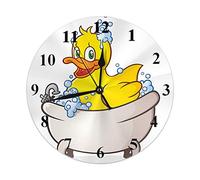 FJAUOQ Orologio da parete Rubber Duck Bubble Bath Wall Clock Cute Adorable Quack Soap Suds Swimming Round Clocks Wall Decorative Silent No Ticking 10 inch 25cm PVC Rustic Modern for Bedroom