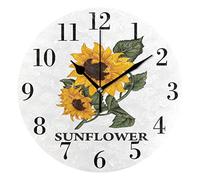 FJAUOQ Orologio da parete Sunflower Wall Clock 9.8 Inch Silent Round Wall Clock Battery Operated Non Ticking Creative Decorative Clock for Kids Living Room Bedroom Office Kitchen Home Decor