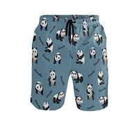 FJAUOQ Pantaloncini da spiaggia estivi da uomo, ad asciugatura rapida, casual, in poliestere, con fodera in rete, Simpatico panda, XXL