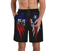 FJAUOQ Pantaloncini da uomo da spiaggia, ad asciugatura rapida, atletici, estivi, sottili, traspiranti, regolabili, taglia M/L/XL/XXL/XXL, Wings Haitian Haiti e bandiera di Porto Rico, XL