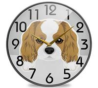 FJAUOQ Simpatico cartone animato Cavalier King Charles Spaniel Orologio da parete rotondo con stampa di cani, 9,5 pollici Orologio da tavolo silenzioso analogico al quarzo a batteria silenzioso per c