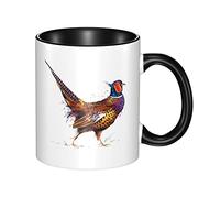 FJAUOQ Tazza da caffè con fagiani, 325 ml, tazza in ceramica per donne, uomini, compleanni, vacanze, ufficio e casa, nera