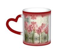 FJAUOQ Tazze magiche da caffè rosa con tulipani - Tazze colorate personalizzate sensibili al calore, regalo di compleanno