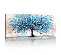 FjerminArt Grande Quadro Moderno Stampa su Tela Con Cornice Quadro su tela Astratto 3D Blu Oro In Fiore Alberi Pittura Quadri Moderni Soggiorno Camera da letto Decorazione Murale 100x50cm