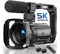 FJFJOPK Videocamera 5K, telecamera per visione notturna da 48 MP UHD Wifi IR per YouTube, display touch zoom digitale 16X, fotocamera vlog con microfono esterno, parasole