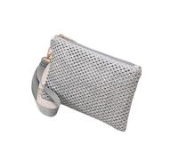FJIXUO 2 pezzi da donna con cinturino polso largo e pochette for tessitura, portamonete intrecciato in paglia, portafoglio spiaggia estiva Per I Viaggi E Per L'uso Quotidiano(Silver)
