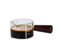 FJIXUO 2 pezzi Tazza di estrazione for caffè espresso con bilancia Misurino in vetro for Manico in legno Piccola tazza latte Brocca da oncia 120 ml Per L'ufficio E Per L'uso Domestico(120ml)