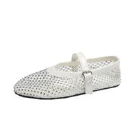 FJIXUO Ballerine a Rete con Strass di Cristallo, Scarpe da Donna Borchie e Rivetti, estive Ritagli per Spettacoli di Danza(White,Size38)