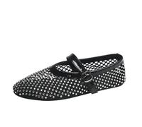 FJIXUO Ballerine a Rete con Strass di Cristallo, Scarpe da Donna Borchie e Rivetti, estive Ritagli per Spettacoli di Danza(Black,Size38)