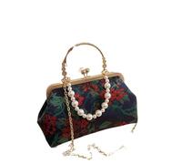 FJIXUO Borsa da sera con stampa ricamata retrò autunnale Borse perline di perle for le donne a tracolla catena dorata pochette for festa nozze Per Cene E Feste(Red)