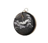 FJIXUO Borsa Da Sera Ricamata Con Gru Retrò Donna Rotonda A Tracolla For Banchetti Le Donne Pochette Circolare Cena Per Cene E Feste(Black)