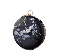 FJIXUO Borsa Da Sera Ricamata Con Gru Retrò Donna Rotonda A Tracolla For Banchetti Le Donne Pochette Circolare Cena Per Cene E Feste(Black)