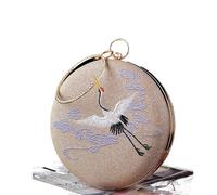 FJIXUO Borsa Da Sera Ricamata Con Gru Retrò Donna Rotonda A Tracolla For Banchetti Le Donne Pochette Circolare Cena Per Cene E Feste(Gold)