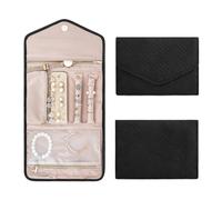FJIXUO Borsa portagioielli pieghevole e portatile, grande rotolo da viaggio for gioielli donna, borsa portaoggetti for collane, orecchini, anelli Per Il Trasporto(Black)