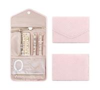 FJIXUO Borsa portagioielli pieghevole e portatile, grande rotolo da viaggio for gioielli donna, borsa portaoggetti for collane, orecchini, anelli Per Il Trasporto(Pink)