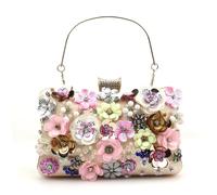 FJIXUO Borse da donna Fiore Diamanti Ricamo Piccola pochette sera Borsa a tracolla con catena di arrivo Per Cene E Feste(Pink2)