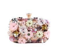 FJIXUO Borse da donna Fiore Diamanti Ricamo Piccola pochette sera Borsa a tracolla con catena di arrivo Per Cene E Feste(Pink1)
