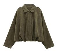 FJIXUO Giacca bomber da donna con risvolto, manica lunga, cerniera, giacca in pelle scamosciata, giacche corsa corte, cappotti e capispalla Per Viaggi E Attività All'aperto(Green,S)