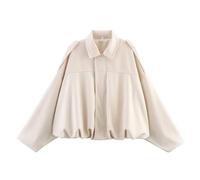 FJIXUO Giacca bomber da donna in pelle scamosciata testurizzata, manica lunga, collo con revers, cappotti larghi, casual, capispalla Per Viaggi E Attività All'aperto(White,M)