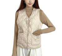 FJIXUO Gilet da donna addensato senza maniche giacche con bottoni esterni cappotto interno in velluto caldo antivento gilet trapuntato tascabile casual Per Riunioni E Feste(Beige,XL)