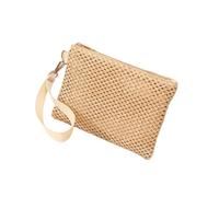 FJIXUO Portafoglio lungo in tinta unita da 2 pezzi Borsa for cellulare con cinturino polso di grande capacità Portamonete intrecciato in erba Donna Per I Viaggi E Per L'uso Quotidiano(Beige)