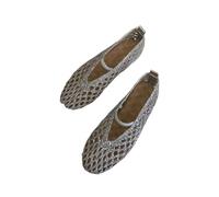 FJIXUO Scarpe da Ballerina Intrecciate con Punta Tonda for Donna, in Memory Foam, comode e Design in Rete Traspirante per Spettacoli di Danza(Silver,Size 39)