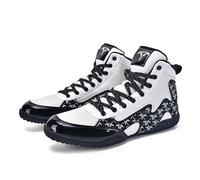 FJJLOVE Stivali da Wrestling E Boxe, Scarpe da Combattimento Alte per Allenamento Uomo Donna Kickboxing E Sparring,Bianca,41 EU