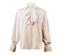 FJKVKDT Camicia medievale vintage da uomo, camicia da pirata da uomo, costume da carnevale classico retrò rinascimentale arricciato, include cintura, beige., XL