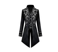 FJKVKDT Giacca a coda da uomo in stile medievale steampunk, vittoriano, rinascimentale, gotico, per Halloween, festa a tema, cosplay, costume da gentiluomo per adulti, Nero , XXL