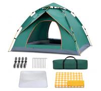 FJMQHU da Campeggio Up Automatica Impermeabile per, Riparo per 2-4 Persone, Tenda automatica verde scuro per 3-4 persone con tappetino antiumidità e tappetino da picnic (tessuto Oxford ispessito)