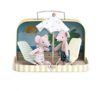 FJMQHU Set da Gioco Casa Bambole Spiaggia, Set valigetta completo con personaggi e mobili da spiaggia