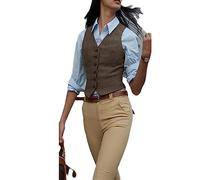 Fjnbbiot Gilet Da Abito Da Donna Gilet Estetico Con Scollo A V Marrone Gilet Elegante In Tweed A Spina Di Pesce Per Gilet Da Sposa brown L