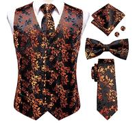 Fjnbbiot Set di gemelli da uomo in seta, con cravatta e papillon e gilet Jacqaurd senza maniche, MJ-0040-LH-0573, M