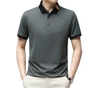 Fjnbbiot Uomini Estate Tinta unita Regular Fit Turn-Down Collar Manica Corta Business Polo, Grigio erba 9, L