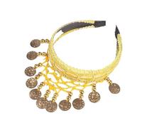 FJOADNVM Bandana Donna Retro Belly Dance Headband With Red Sequin Coin Fringe, Decorative Headpiece For Performances(Yellow)