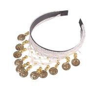 FJOADNVM Bandana Donna Retro Belly Dance Headband With Red Sequin Coin Fringe, Decorative Headpiece For Performances(WHITE)