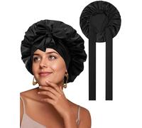 FJOADNVM Cuffia Seta Capelli Notte Cuffia in raso for donna che dorme in seta for capelli ricci avvolgente con fascia elastica berretto da notte rosso vino Bagno(Black)