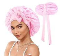 FJOADNVM Cuffia Seta Capelli Notte Cuffia in raso for donna che dorme in seta for capelli ricci avvolgente con fascia elastica berretto da notte rosso vino Bagno(Pink)