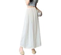 FJOADNVM Gonna Donna Raso Chinese Style Satin Half Skirt Women's Plus Size Summer Thin A-Line Slimming Long Hip Concealing per Le Donne(White,L)